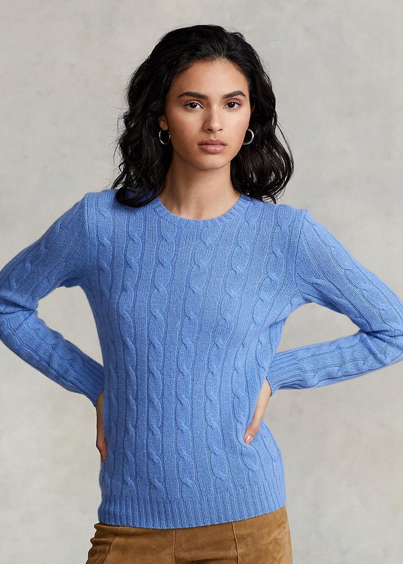 Sweater Polo Ralph Lauren Damska Niebieskie Cable-Knit Aksamitna Jumper 625389-WLP